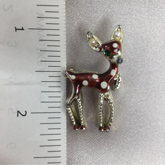 Vintage Reindeer Pin Tiny Christmas Bambi Rudolph The Red Nose Reindeer Brooch - Picture 8 of 11